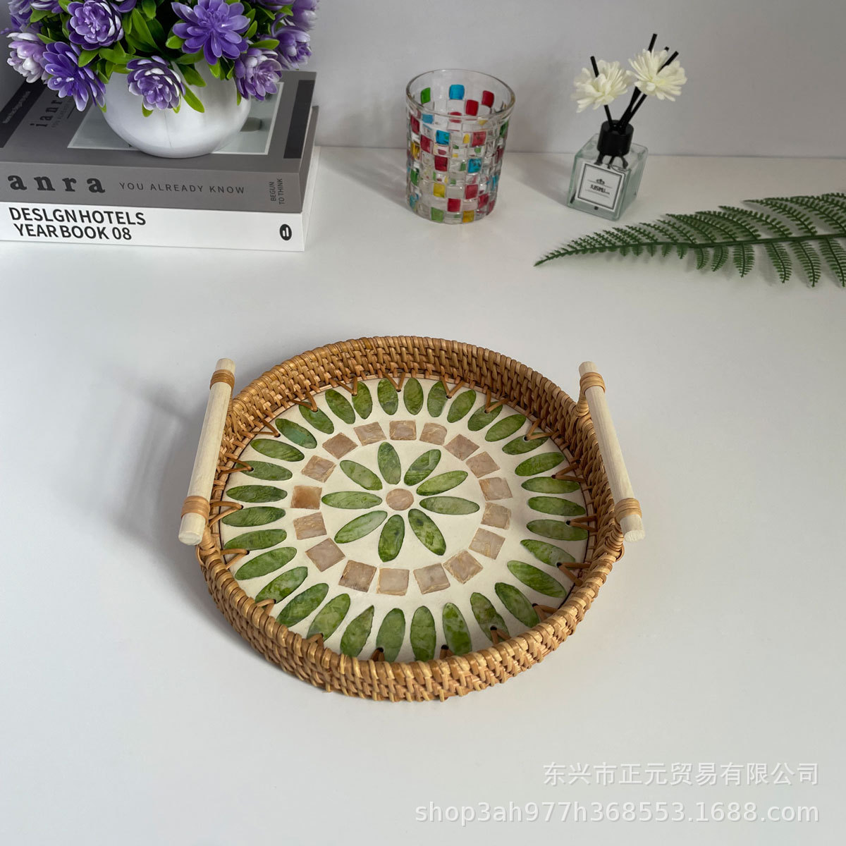 Vietnam ratán tejido Shell bandeja color Shell tejido merienda cesta de almacenamiento merienda bandeja fruta pan té bandeja