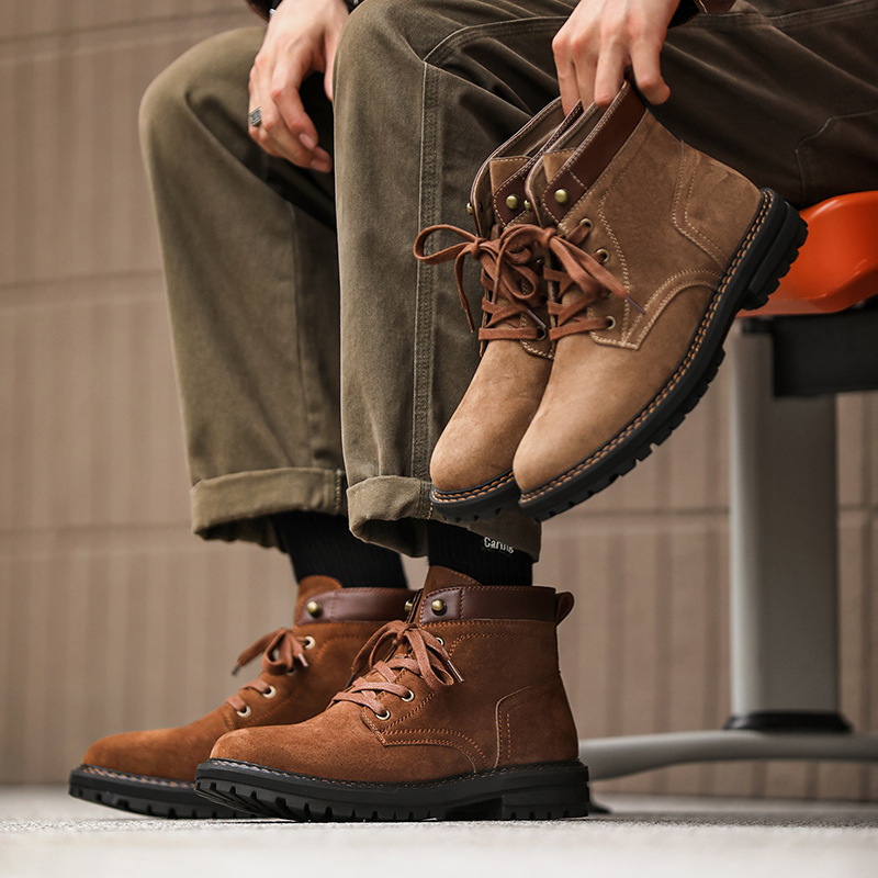 2025秋季新品男士潮流马丁靴英伦风复古中帮工装高帮鞋男休闲短靴