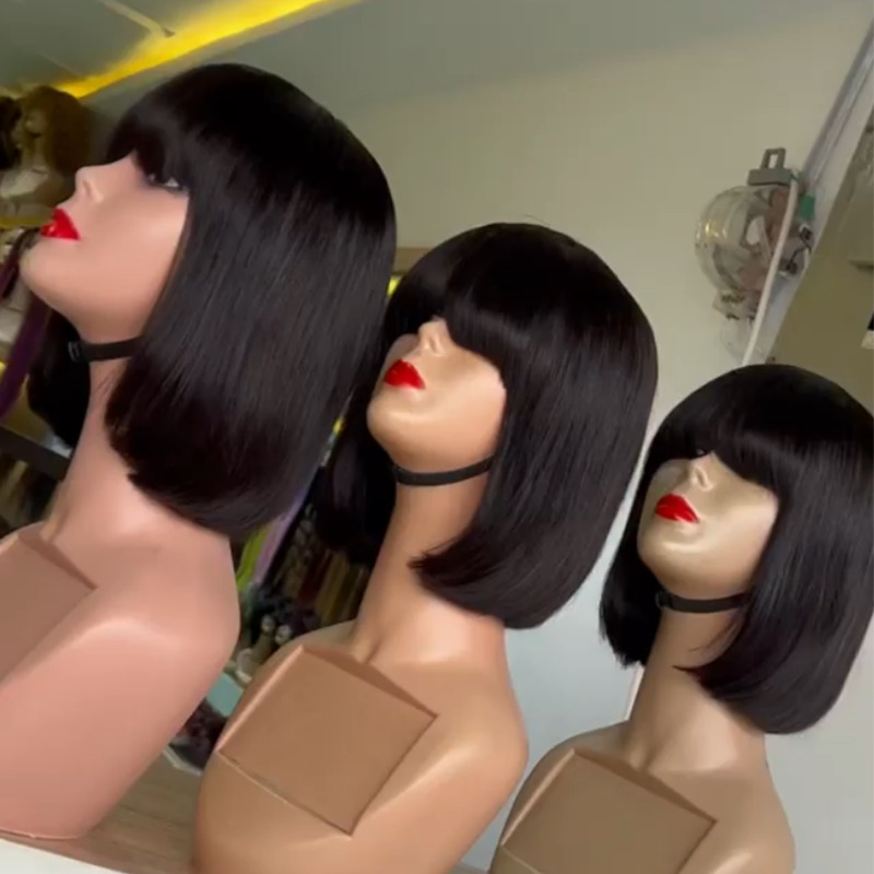 Human Hairfringe Bob Wig Bangs Wig Export Fully Mechanismed Bob Real Hair Wig Headgear