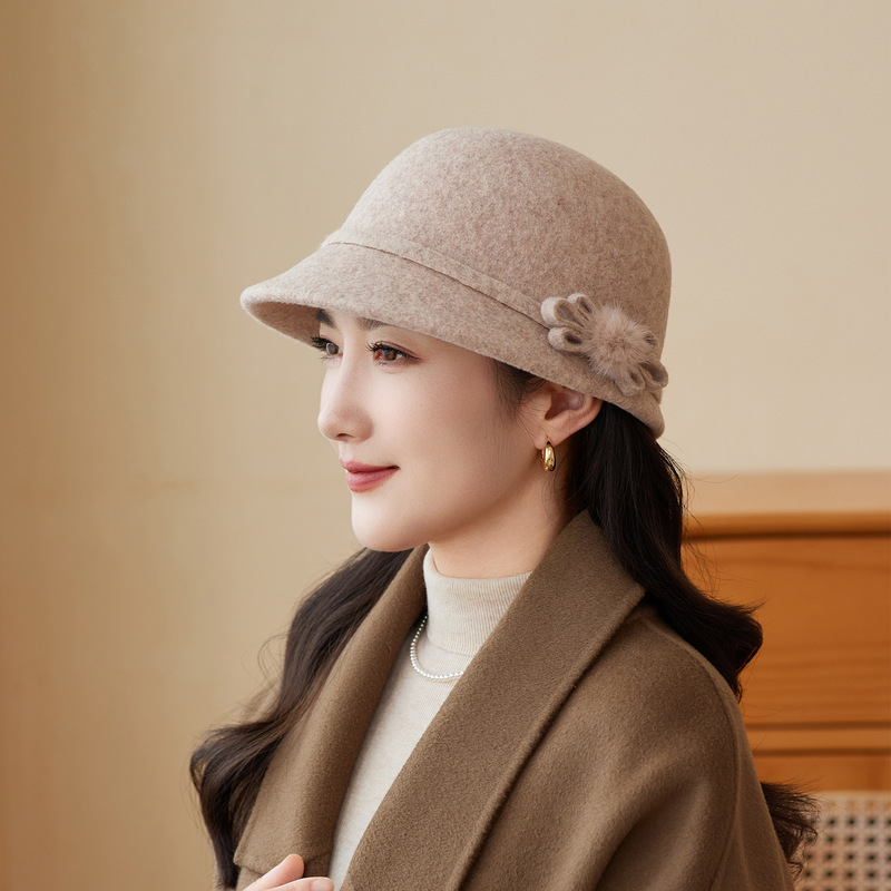 羊毛呢渔夫帽女秋冬季韩版中老年人保暖优雅帽子英伦复古盆帽批发|undefined