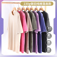 夏重磅230g水洗做旧t恤短袖男女同款复古潮流半袖纯色宽松打底衫
