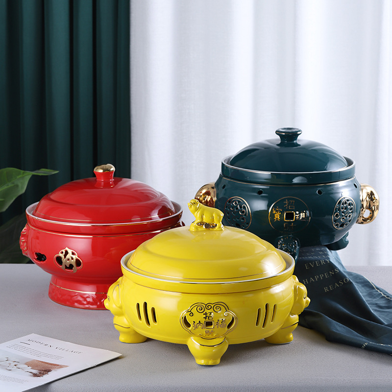陶瓷干锅加热保温明炉海鲜盘虎生肖明档盘骨瓷招财进宝酒店专用