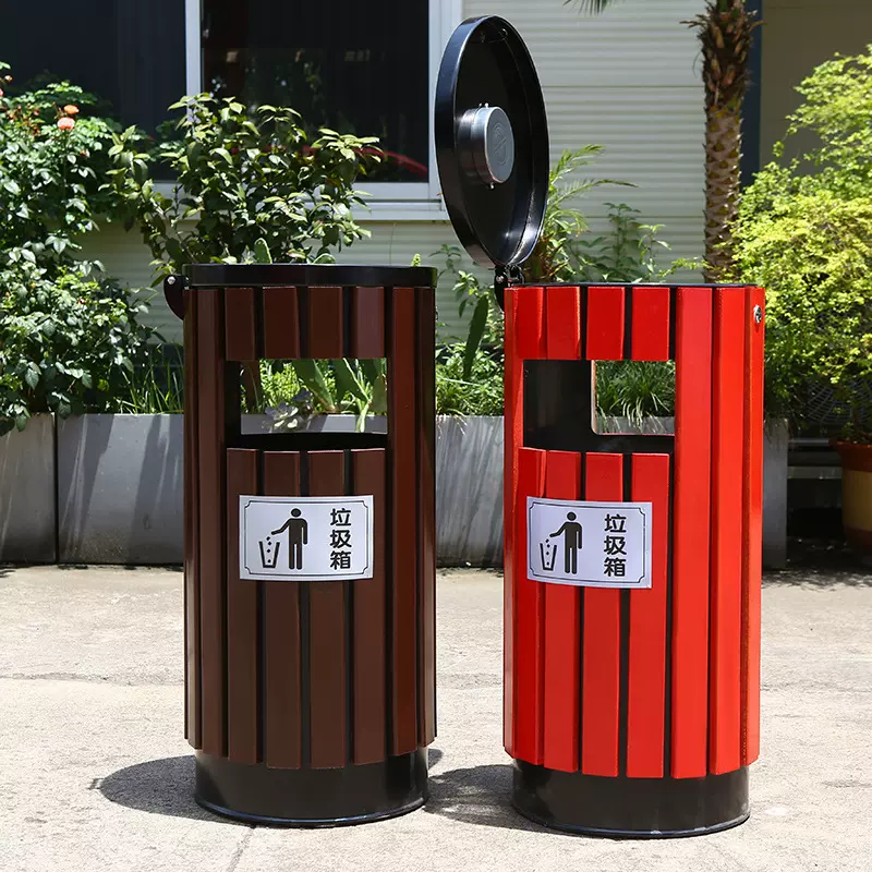 钢木单桶垃圾箱不锈钢公共环卫果皮箱公园景区带烟灰缸垃圾桶单筒
