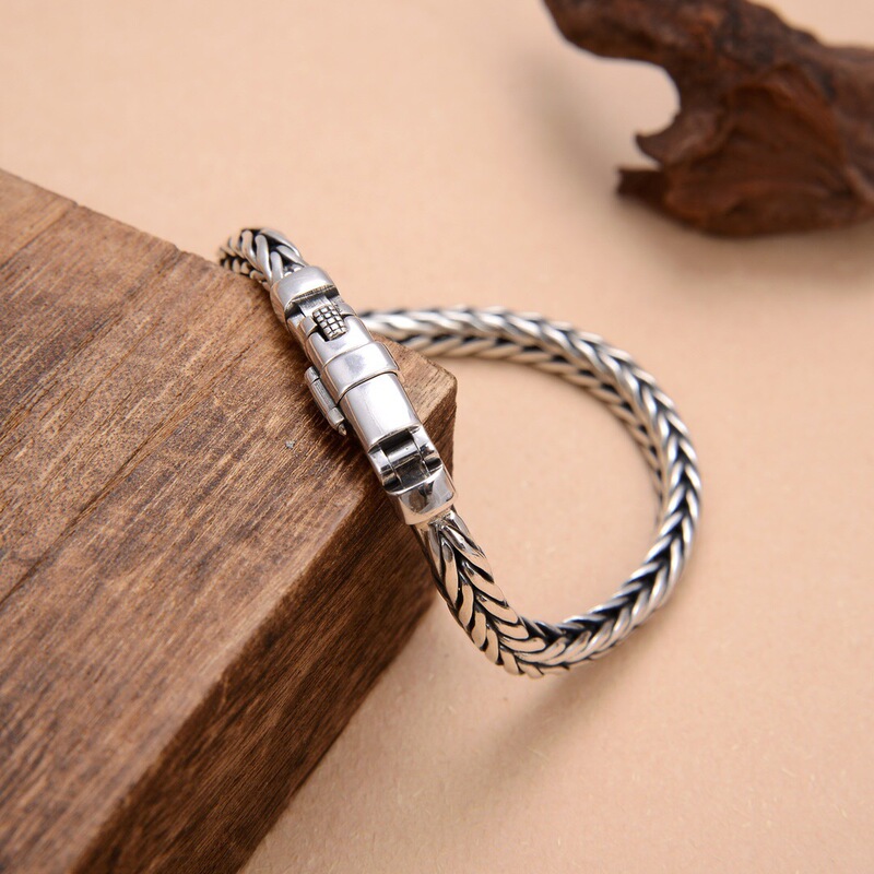 S925 Silver New Style Simple Style 5mm Hand-woven Pin Keel Trendy Men's Personalized Student Men's and Women's Thai Silver Bracelet S925 Silver New Style Simple Style 5mm Hand-woven Pin Keel Trendy Men's Personalized Student Men's and Women's Thai Silver Bracelet
