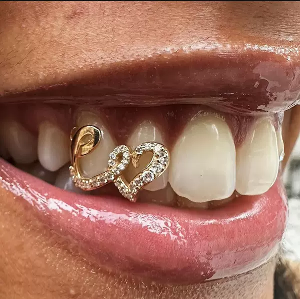 European and American Double Love Copper Micro-inlaid Zircon Hip-hop Braces teeth Grills Teeth Decorations Personalized Trendy Teeth Decorations