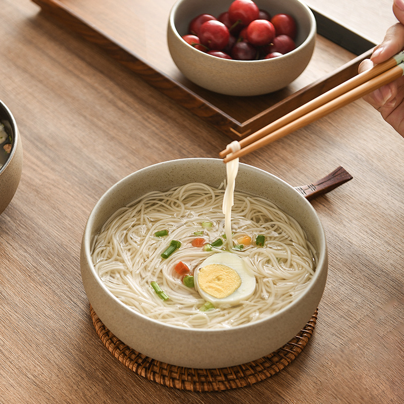 西田木雨 陶器食器 粗陶器丼 和風レトロ麺鉢 家庭用 電子レンジ対応 大型スープボウル 釉下色|undefined