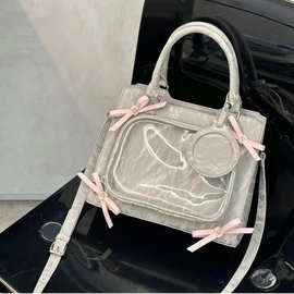 二次元蝴蝶结单肩斜挎痛包女小食量可爱甜美撞色托特包百搭手提包