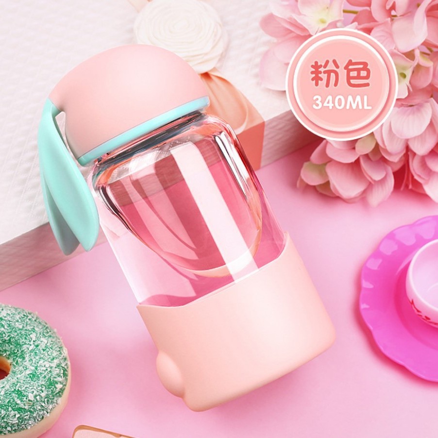  Taza de vidrio con orejas de conejo, diseño lindo para niños, ideal para regalos promocionales con logo.