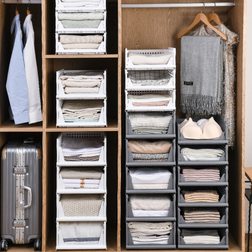 Drawer-style plastic storage basket wardrobe tiered pull-out foldable organization storage box household multi-functional shelf