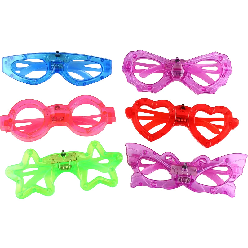 Regalo de puesto creativo LED gafas luminosas estrella amor plástico flash gafas mercado nocturno productos de empuje al por mayor