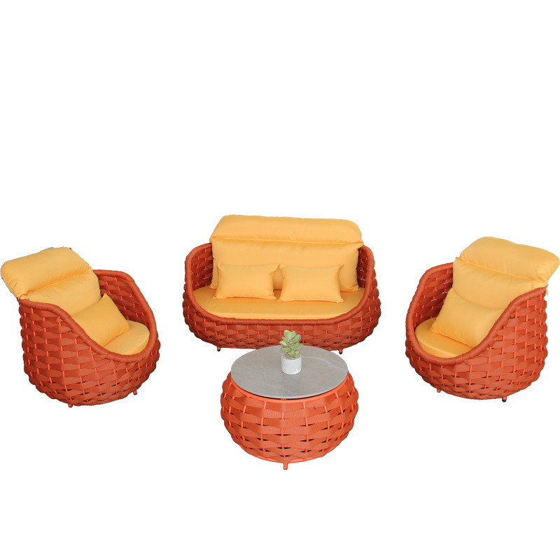 Nórdico al aire libre sofá de tela de ratana terraza combinada patio balcón art de ratana sala de estar sofá de tela de ratana muebles de ocio villa