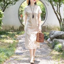 大码中式改良旗袍夏装年新款苎挂脖盘扣连衣裙茶服