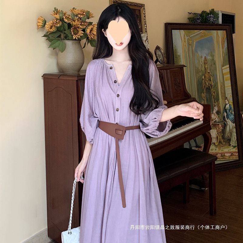 大码女装2025夏季气质休闲遮肉显瘦连衣裙设计感气质法式字长裙|undefined