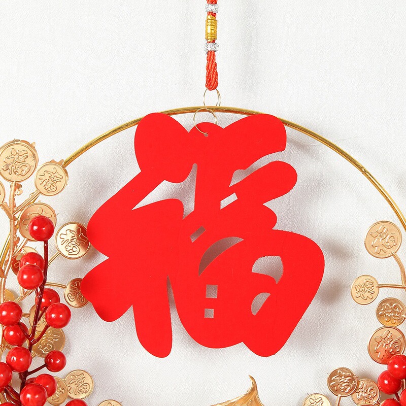 春節の祝福の花輪は、新築祝いやホリデーリビングルームの装飾用品、模擬葉と赤い果物の装飾ドア吊り下げにカスタマイズできます。|undefined