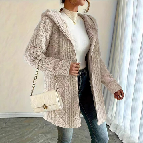 Cross-border women's hooded plush winter warm sweater soft fuzzy comfortable top casual style