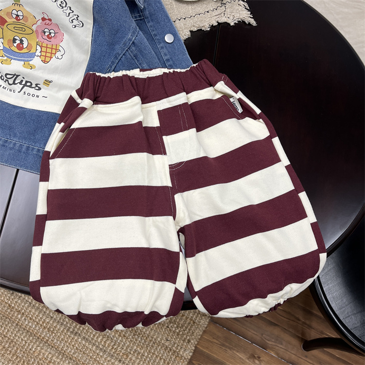 Chlapecké dětské korejské pruhované oblečení 2024, nové jarní oblečení, hygienické kalhoty, dětské stylové volnočasové kalhoty_voghion.com