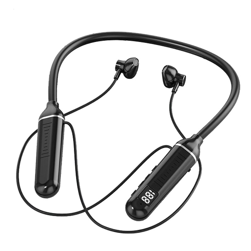 Neck wireless Bluetooth with digital display function, large capacity semi in ear sports stereo neck mounted earphones_voghion.com