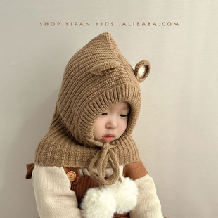 Yipan children's hat scarf integrated winter ins boys' and girls' knitted earmuffs pullover baby wool hat