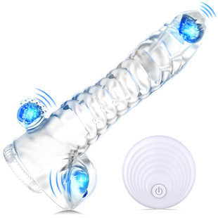 Wireless remote control simulation vibrating phallus set men's time-delay lock essence increase growth crystal set adult sex toys