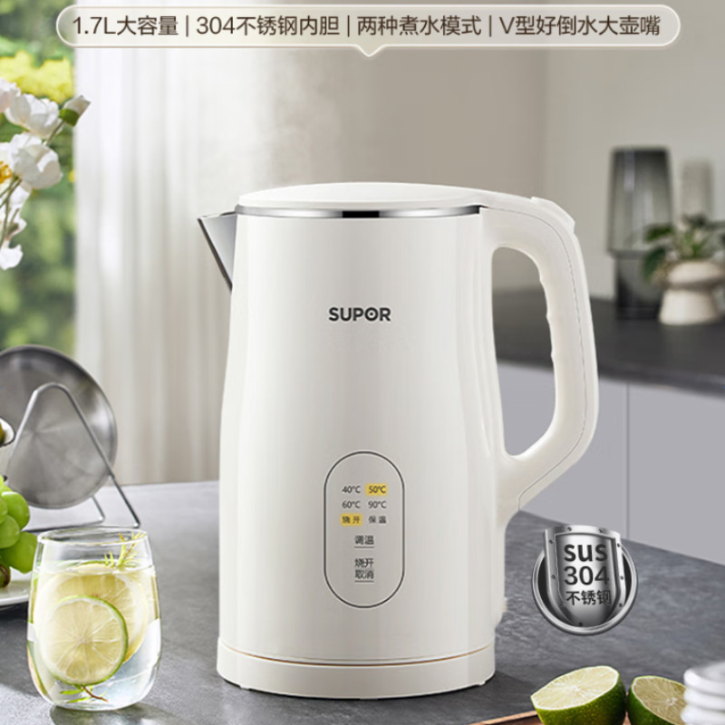 Supor 전기 주전자 단열 일체형 1.7L 전기 주전자 5단 온도 조절 가정용 터치 컨트롤 주전자 SW-17J83A