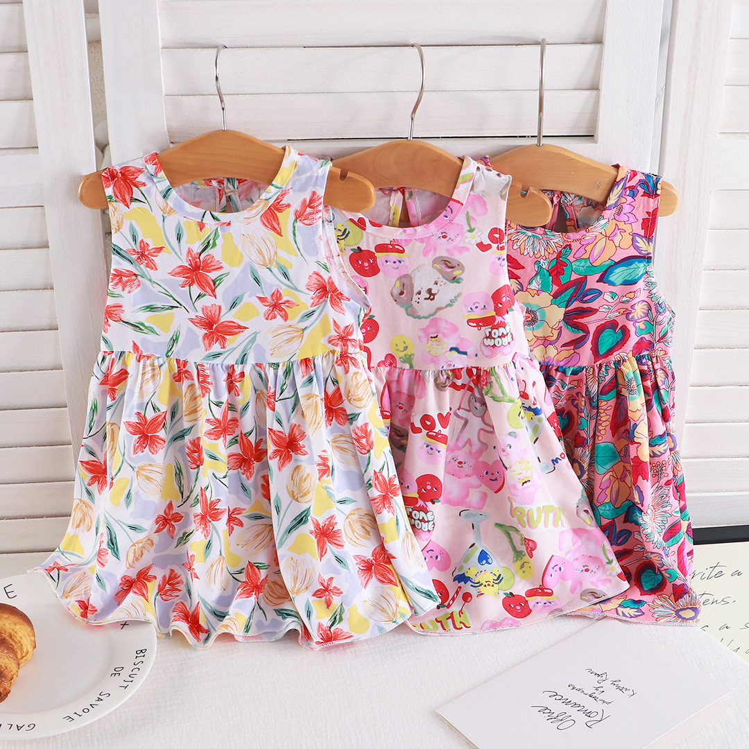 Girls dress children's summer foreign trade cotton silk children's skirt baby Southeast Asia new baby vest skirt wholesale