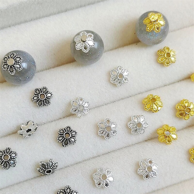 bright silver flower holder ancient silver spacer Xizang silver bead holder diy handmade material woven beaded bracelet jewelry accessories