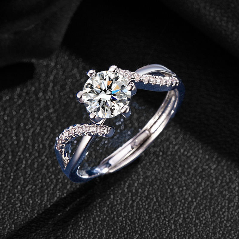 Cross-border Eight-heart Eight-arrow Simulation Diamond Ring Women's Twist-arm Cross -1 karat Wedding Ring Platinum Plated Elegant Ring