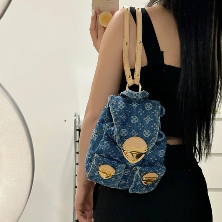 Neie populäre Denim Jacquard-Rucksak mat modeschen, lässegen, gedréckten Duebelrucksäck fir Reesen a villfältegen Eenzelrucksäck_voghion.com