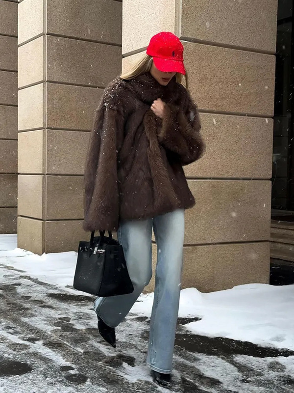 人工毛皮コートターンダウン襟ファッション暖かい女性服秋冬模造毛皮コートメーカー卸売 2025|undefined