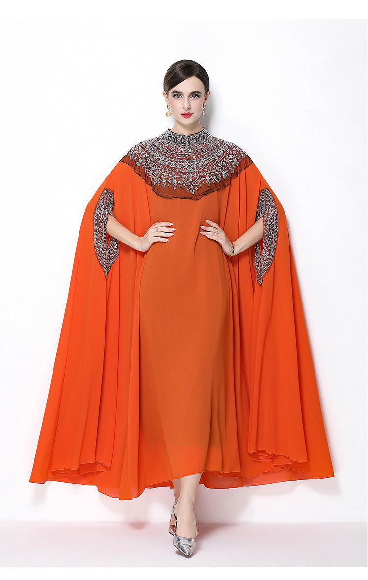 Đầm maxi nữ tay dài thêu hạt sequin cổ điển, dáng rộng che bụng — rượu vang đỏ, Vàng đen, Bạc đen, màu cam chi tiết 16