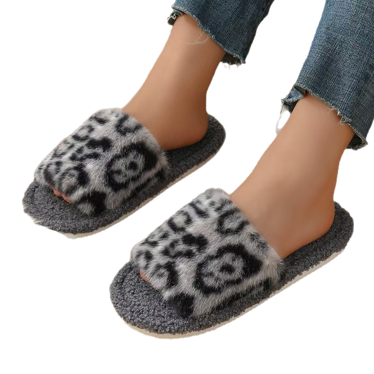 Baotou transfronterizo damas otoño invierno interior y exterior soleas cálidas de peluche zapatillas de algodón zapatillas de espuma EVA suela