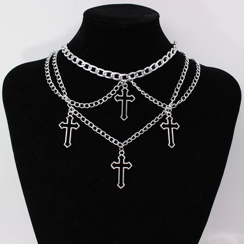 Cross-border Hot Sale Gothic Hollow Cross Multi-layer Necklace Women Hip Hop Punk Necklace Chain Clavicle Chain Jewelry Wholesale