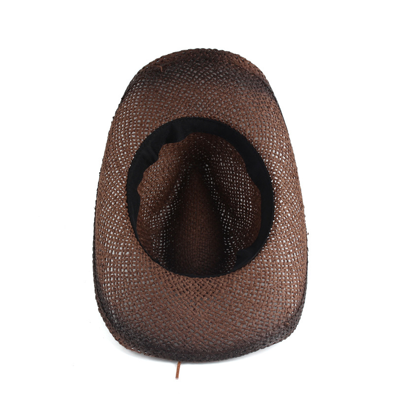Venta directa de fábrica de paja de papel sombrero de punto a mano transpirable hueco ala curva Denim sombrero de paja bordado accesorios al aire libre sombrero de jazz Retro