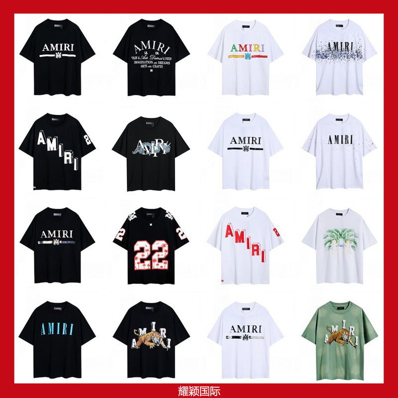 Foreign trade wholesale amiri24 new washed old tiger head number 22 letters logo short sleeve T-shirt lovers outfit