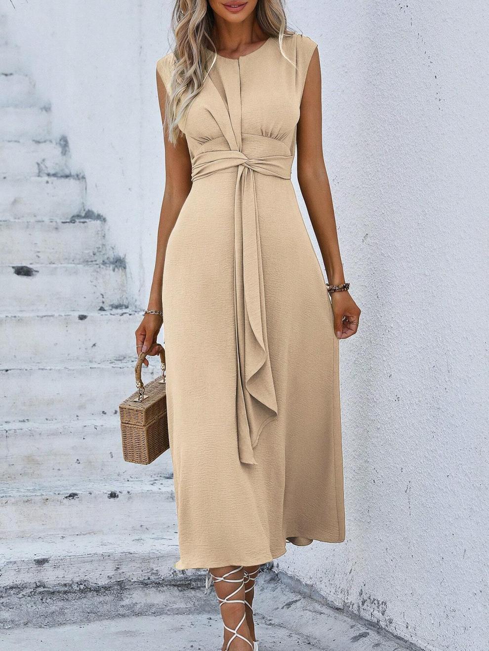 327g Weight Midi Dress Dress Length Type Sleeveless Sleeve Length Sheath Dress Dresses Type Sleeveless Sleeve Type Polyester Fabric Type Elastic Waist Waist Line Holiday Occasion Round Neck Neckline Regular Fit Fit Type Solid Color Pattern Summer Season Women's Gender Streetwear Style Wholesale Women's Streetwear Solid Color Holiday Round Neck Sleeveless Sheath Dress 41