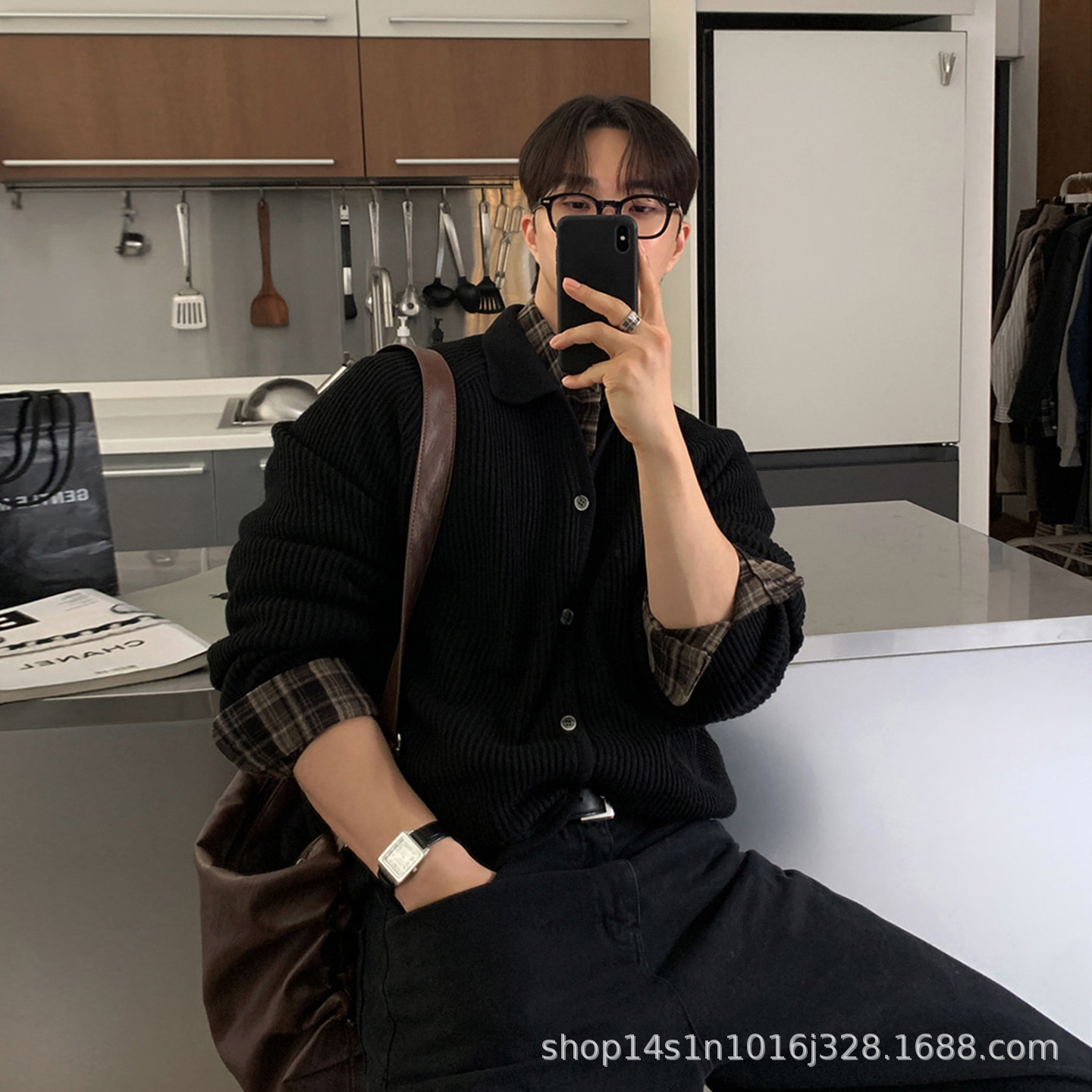 Asclo Korean Style Autumn and Winter New Men's Knitwear Jacket Loose and Versatile Casual Stereo Texture Knitwear Trendy