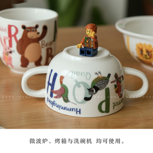 K9HX Wholesale Animal Letters Children's Ceramic Tableware Underglaze Color Baby Grid Dinner Plate Environmentally Friendly Children's Bowl