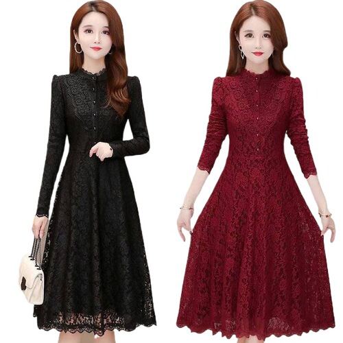 Winter and Spring New Fleece and Thick Lace Dress for Petite Women, Cold-Proof and Warm, Complements Overcoat as Base Layer Skirt