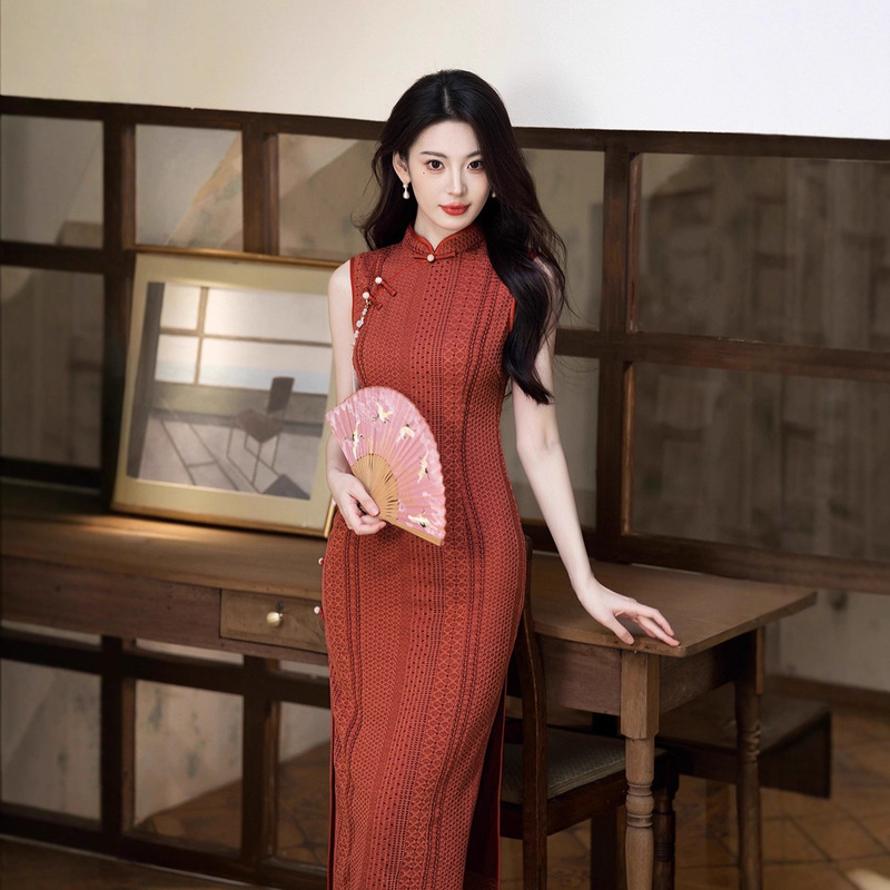 唐依恋橘色复古新中式无袖旗袍女2025秋季新款日常气质素雅年轻款|undefined
