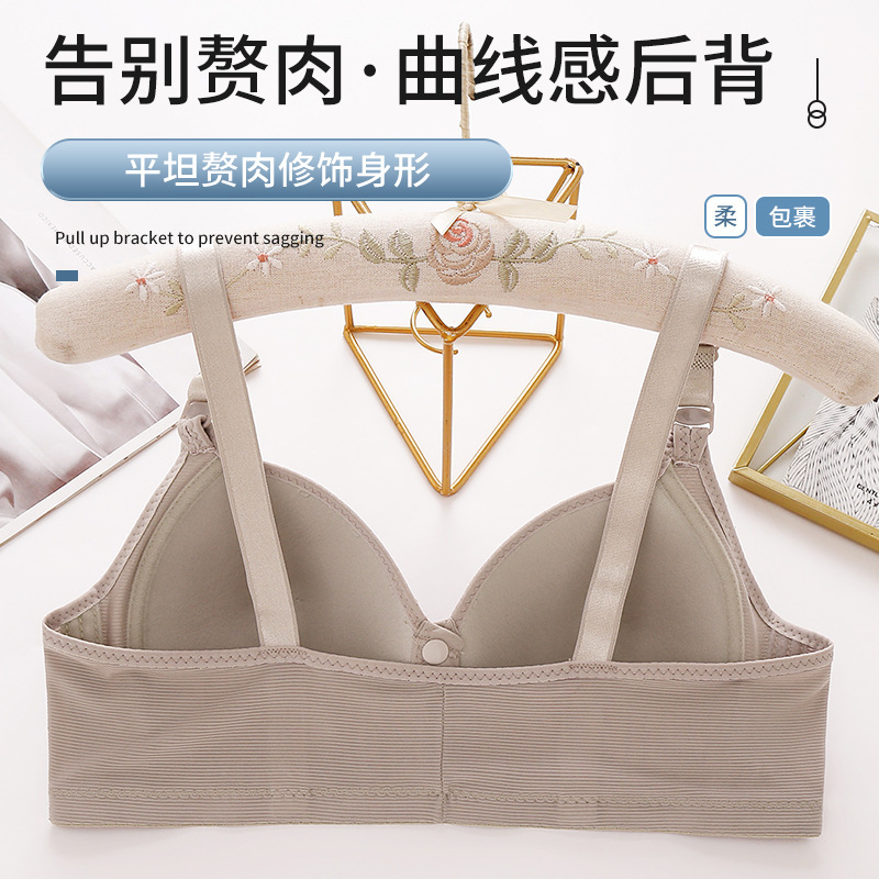 New Plus-Size Front-Closure Nursing Bra with No Underwire, Contouring Side-Support Thin Cup, Button Back Style, Suitable for Middle-Aged Mothers