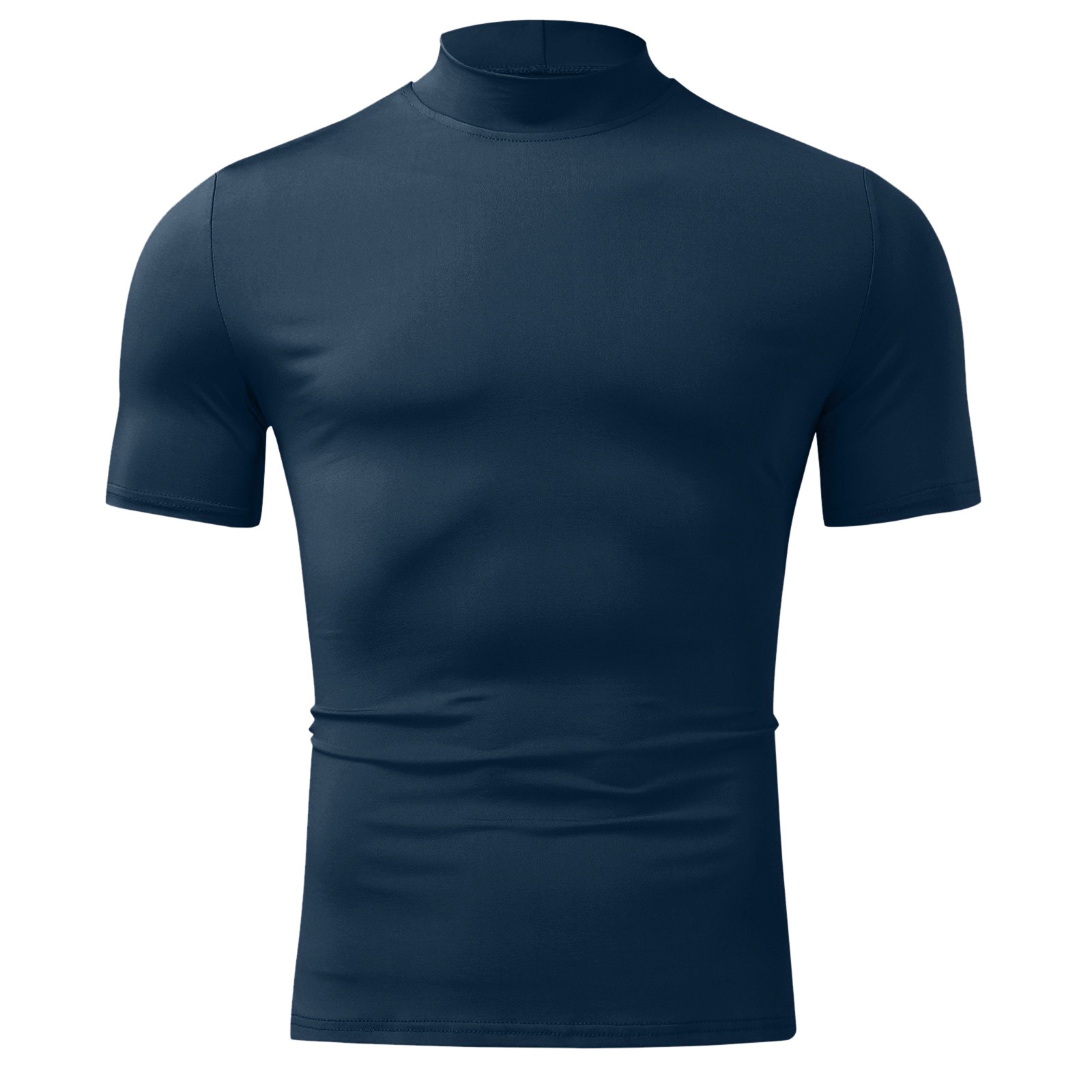 2024 Herbst und Winter Hoher Kragen Kurzarm T-Shirt Herren Unterlage Einfarbig Top_voghion.com