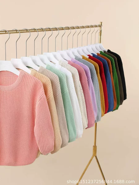 Cross-Border Popular Baby and Toddler 100% Pure Cotton Basic A-Class Pullover Knitwear in 20 Colors in Stock