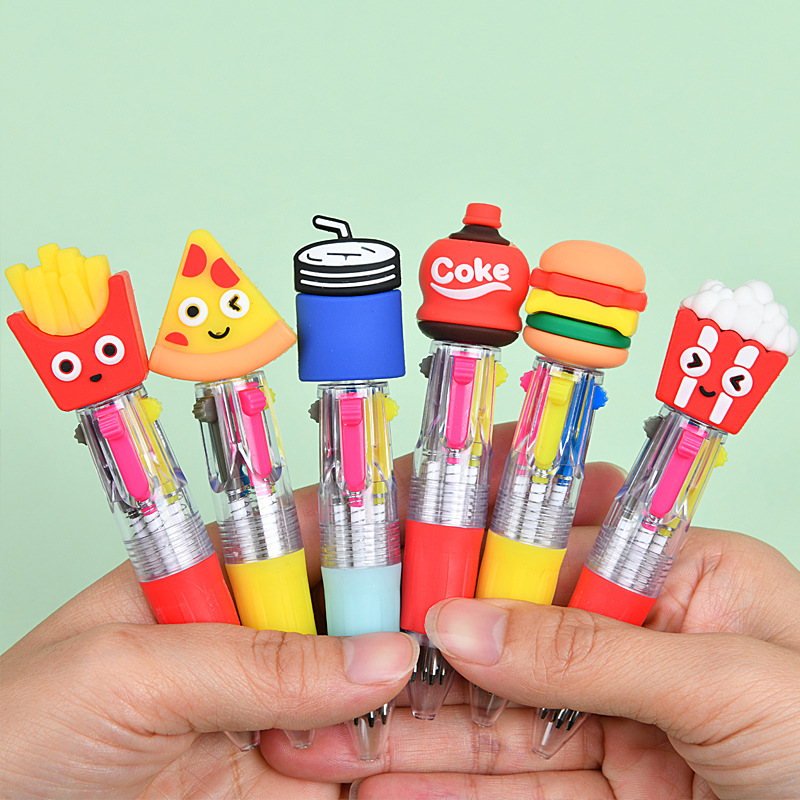 Hermosas hamburguesas fritas Coca-Cola mini dibujos animados bolígrafo de cuatro colores bolígrafo de cuentas de mano de colores estudiantes premios papelería al por mayor