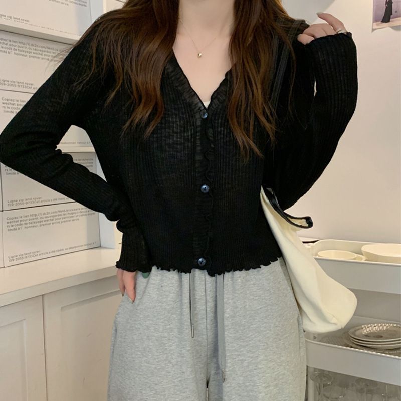 Ruffled Edge Knit Cardigan for Women, Summer 2025 New Style, Thin Shawl, Sheer Sun-Protective Jacket, V-Neck, Paired with a Dress Ruffled Edge Knit Cardigan for Women, Summer 2025 New Style, Thin Shawl, Sheer Sun-Protective Jacket, V-Neck, Paired with a Dress