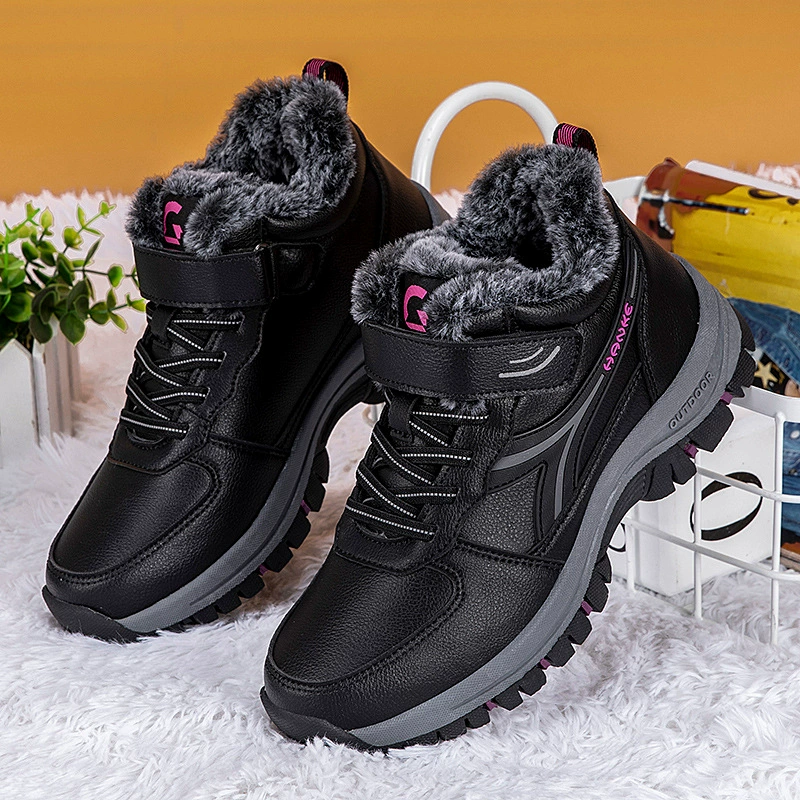 Фирменная обувь для пожилых людей, зимняя бархатная теплая обувь, водонепроницаемая прогулочная обувь, женские нескользящие короткие ботинки среднего и пожилого возраста, обувь для мам из хлопка.