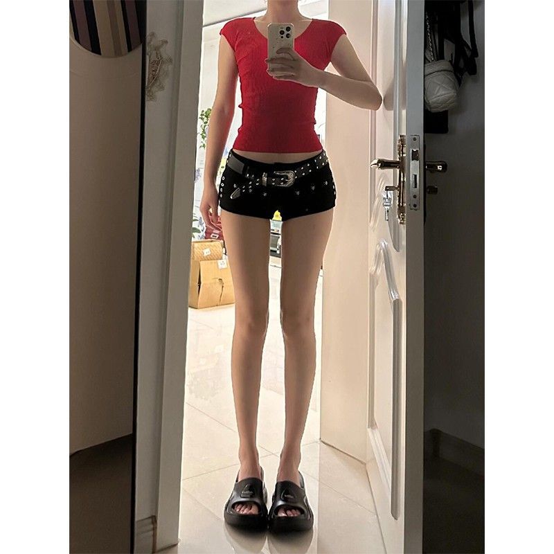 Bear Rivet Denim Shorts Women's Summer Small Hot Girl High Waist Straight Pants Y2K Slim Fit Casual Hot Pants