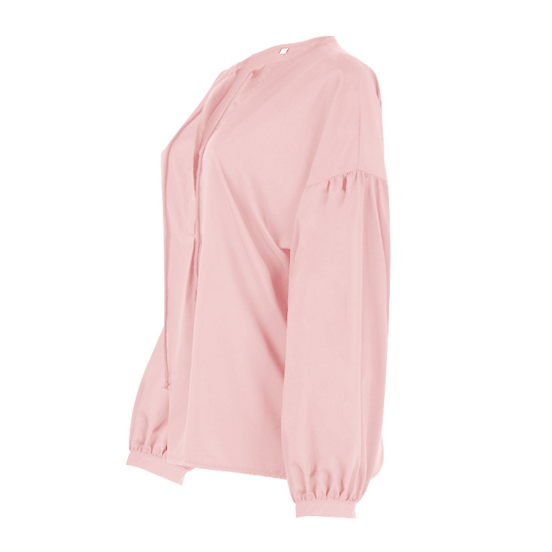 solid color V-neck horn-sleeved casual top NSKX36815
