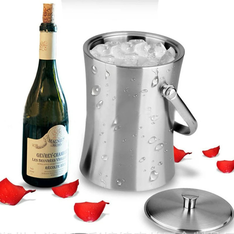 Los fabricantes suministran cubo de hielo de acero inoxidable cubo de hielo de doble capa cubo de hielo en forma de cintura Cubo de champán de acero inoxidable