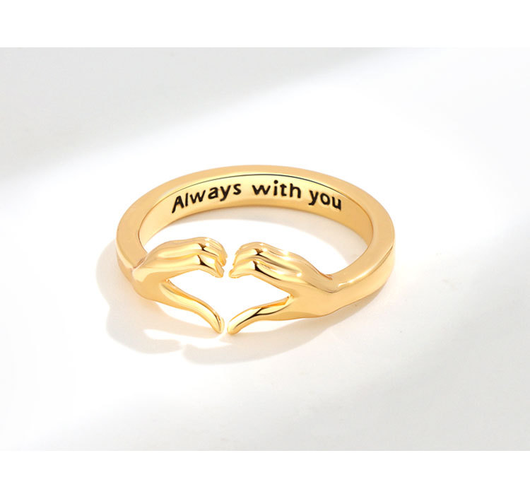 Adjustable Ring Size Wholesale Simple Style Letter Gesture Heart Shape Copper Plating Open Rings
