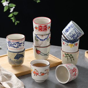 Underglaze color ceramic tea cup hand painted kung fu tea cup tea set new Chinese hotel High Tea Cup drink handy cup water Cup